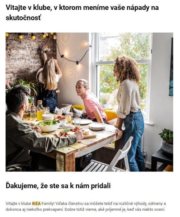 Uvítací e-mail IKEA Family